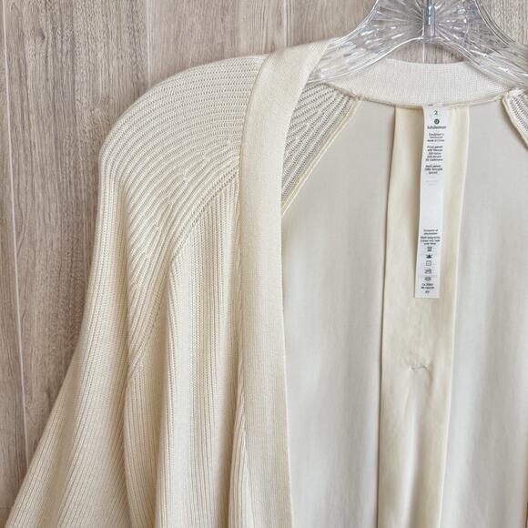 Lululemon Cardigan Womens Size 2 Still At Ease Wrap Ivory Cashmere Blend FLAW - Picture 11 of 16
